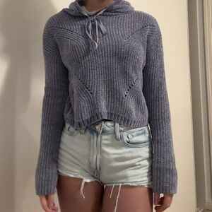 blue velvet knit hoodie